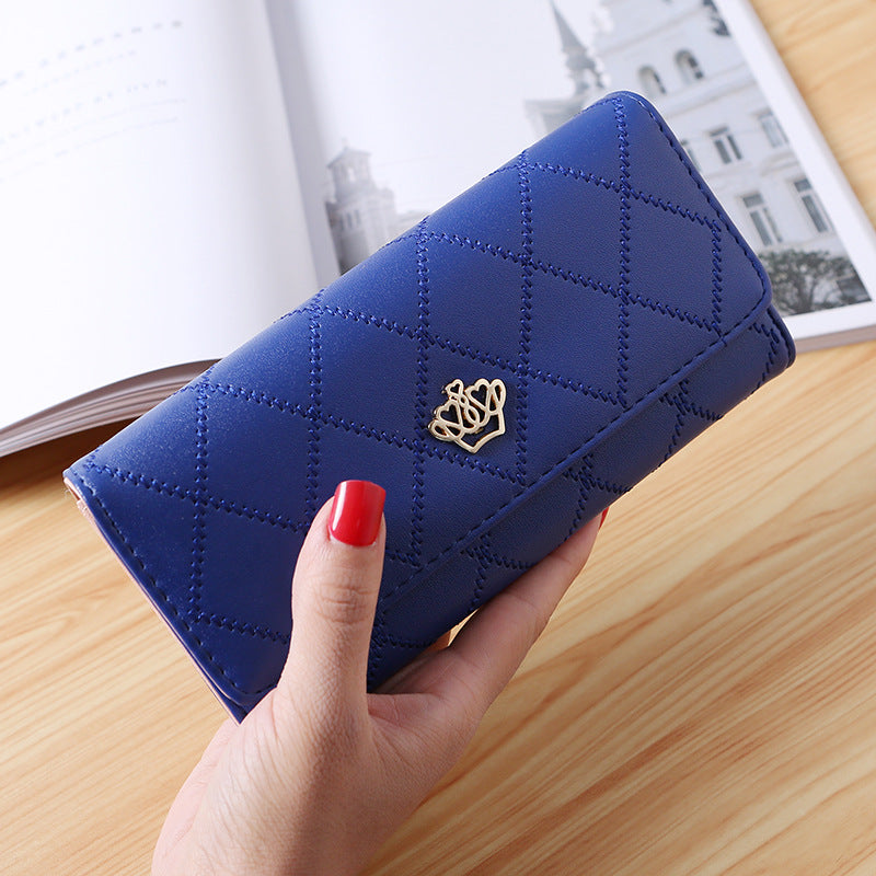 Korean Style PU Leather 3-Fold Money Folder with Cross Pattern and Multiple Card Slots - Minihomy