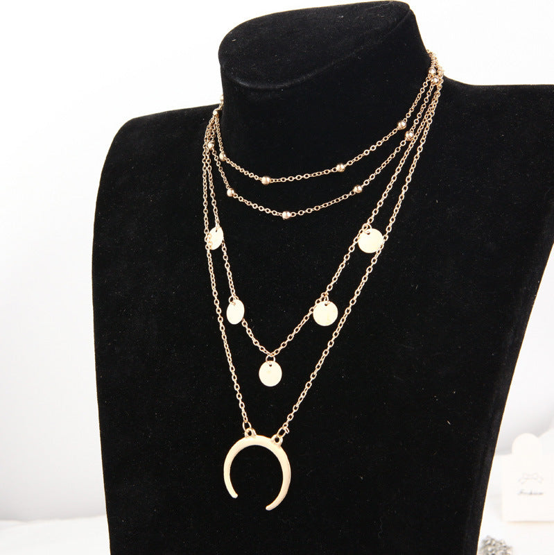 European Bead Multilayer Moon Pendant Winter Sweater Chain Alloy Jewelry - Minihomy