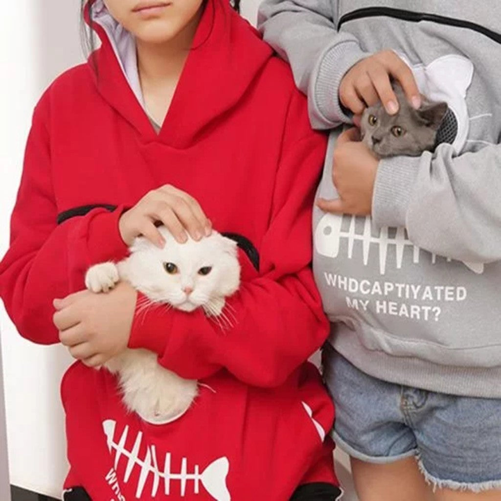 Kadın Kapşonlu Sweatshirt Kedi Evcil Hayvan Cep Tasarımı Uzun Kollu Kazak Kedi Kıyafeti