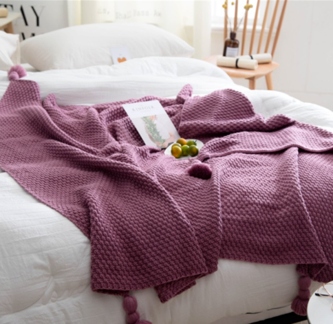 Nordic fringed knit ball blanket - Minihomy