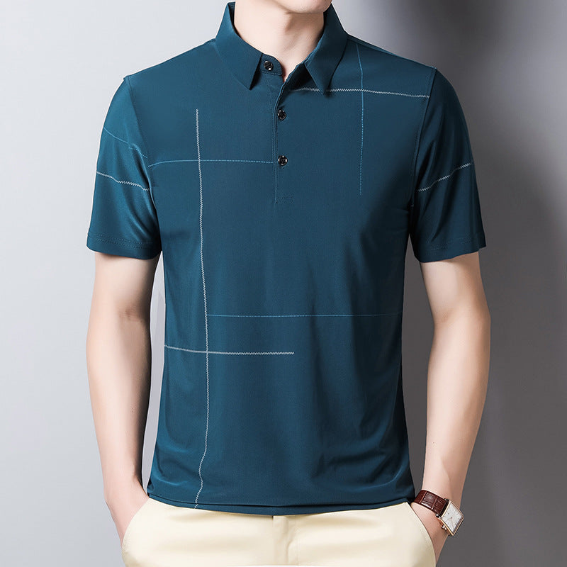 Polo Shirt with Printed Lapel and Ice Silk - Minihomy