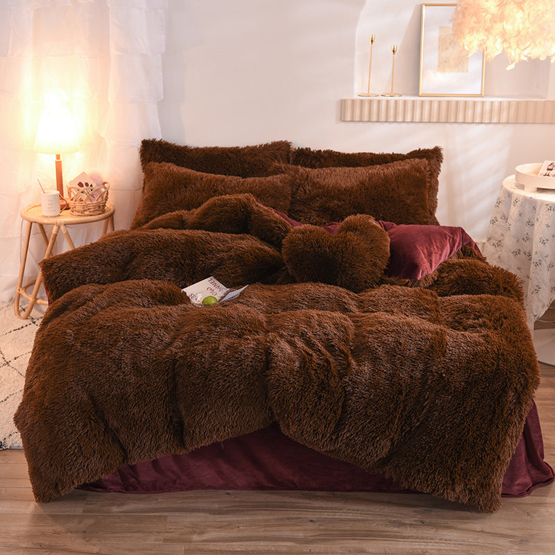 Duvet Cover Queen King Winter Warm Bed Quilt Cover Pillowcase Fluffy Plush Shaggy Bedclothes Bedding Set - Minihomy