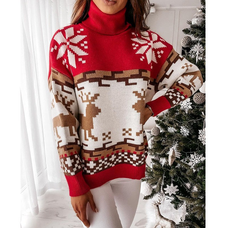 Turtleneck Elk Noel Jakarlı Örgü Kazak