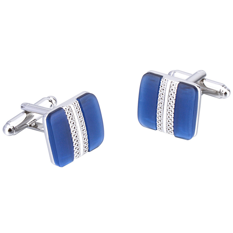 Metal Inlaid Blue Opal French Cufflinks Suit Business Simple - Minihomy