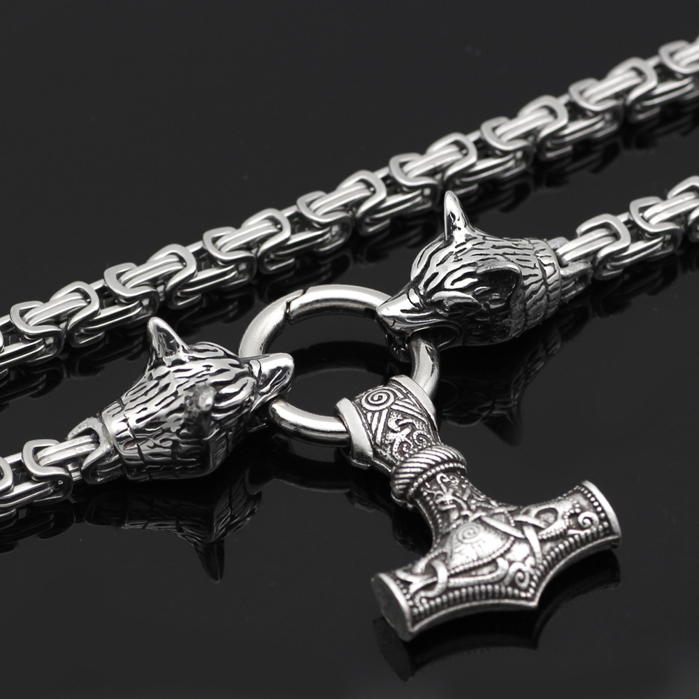 Explosive Viking Wolf Head Hammer Trendy Male Amulet Stainless Steel Emperor Chain Jewelry - Minihomy