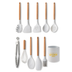 Marbled White Wooden Handle Silicone Kitchenware Set - Minihomy