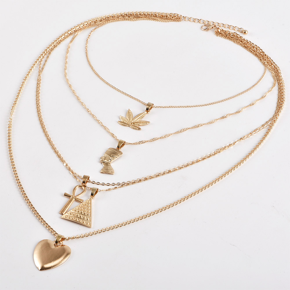 Pyramid Love Pendant Multilayer Necklace