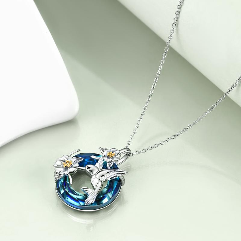 Hummingbird Necklace with Blue Crystal Gifts for Women Sterling Silver - Minihomy