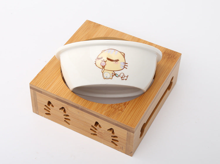 Elevated Cat Dog Bowls with Wooden Stand - Minihomy