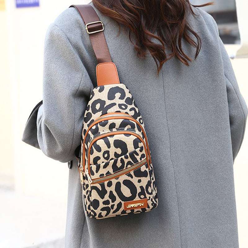 Leopard Print Sling Chest Bag With Headphone Jack Crossbody Backpack Shoulder Bag Women - Minihomy