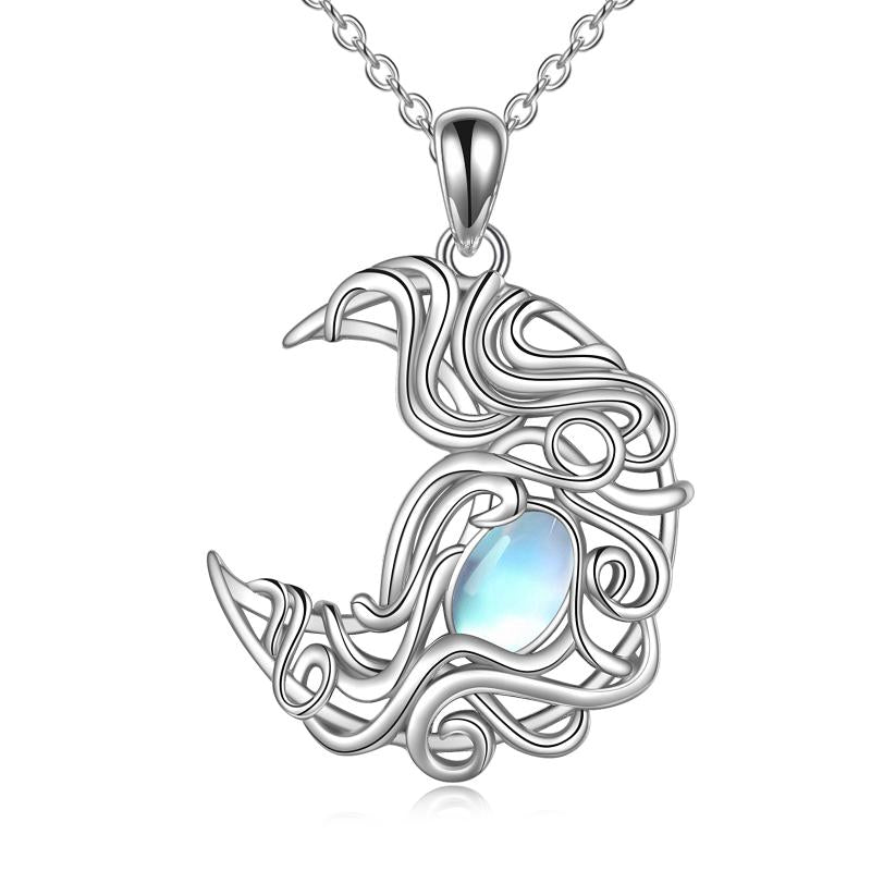 Crescent Moon Necklace For Women 925 Sterling Silver Retro Moonstone Necklace - Minihomy