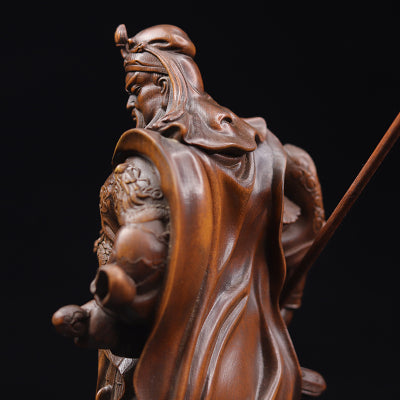 Gongwu God Of Wealth Statue Boxwood Carving Guan Erye Antique Figure Ornaments - Minihomy