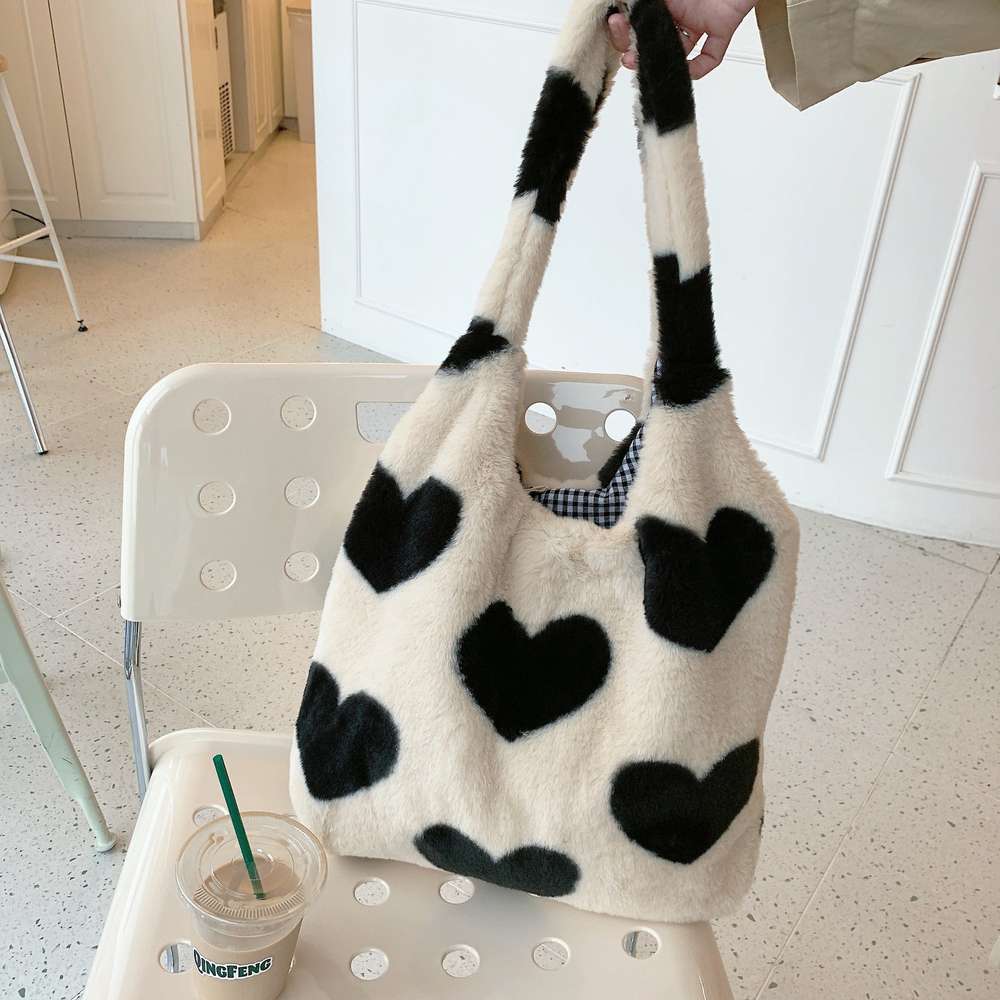 Love Heart Shoulder Bags Double Side Used Winter Underarm Bag Women - Minihomy