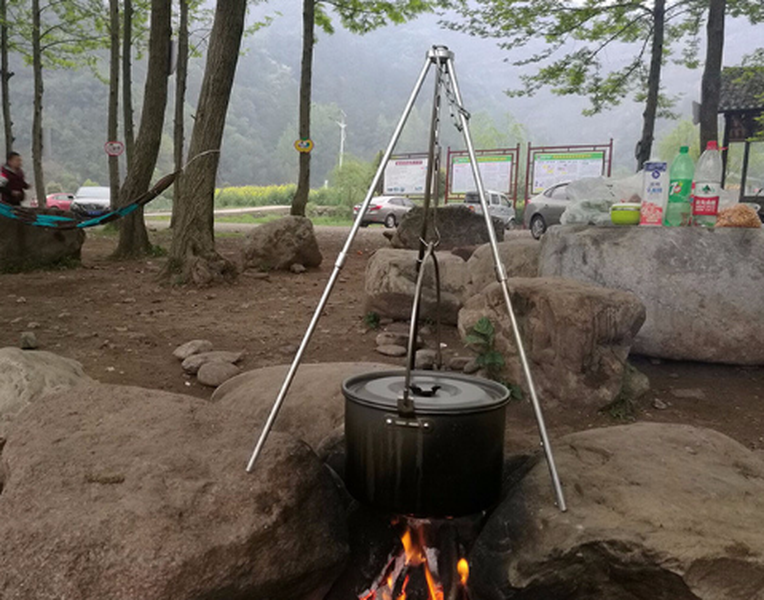 Compatible with Apple, Camping outdoor campfire tripod hanging pot picnic fire bracket aluminum alloy tripod camping supplies - Minihomy