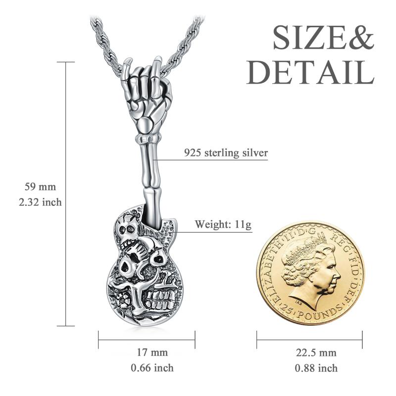 Skull Guitar Pendant for Men Punk Rock Gothic Skeleton Necklace for Men