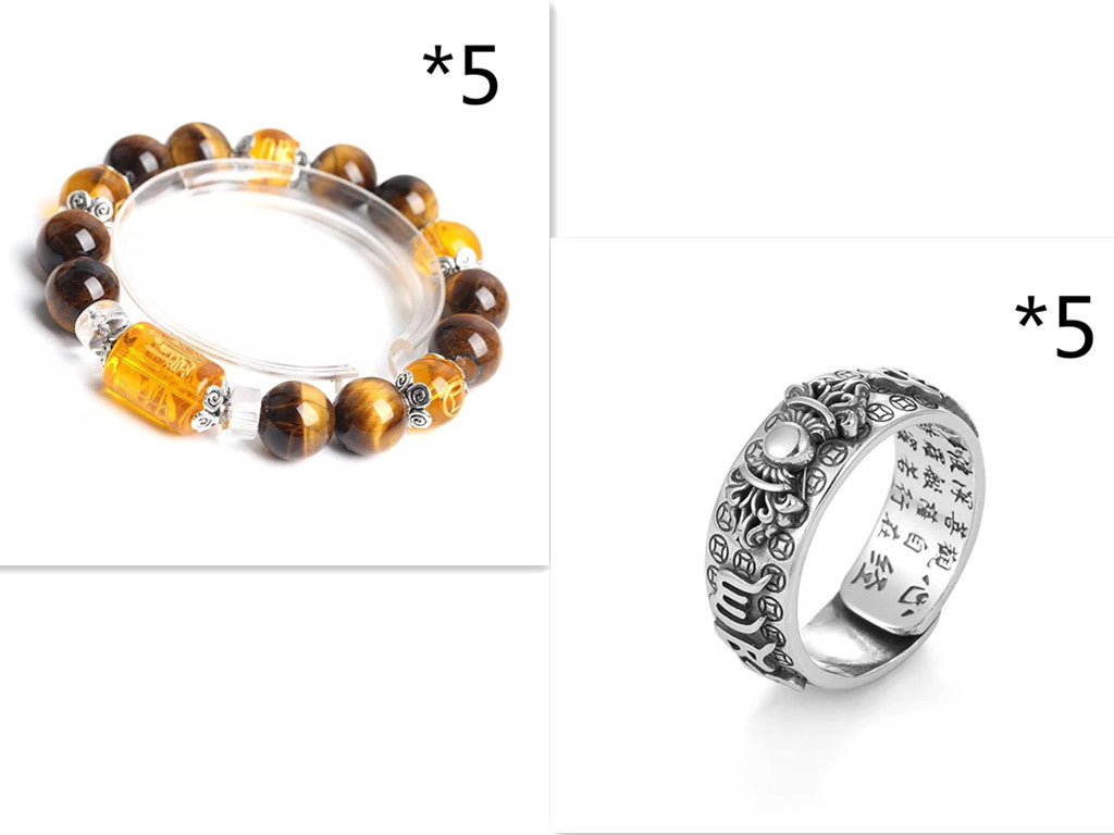 Tiger Eye Stone Three-sided God of Wealth Lucky Bead Bracelet