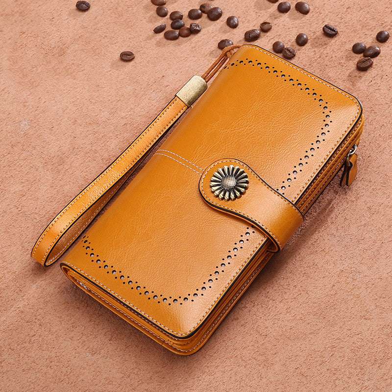 Hollow Women Clutch Leather Female Long Wallet - Minihomy