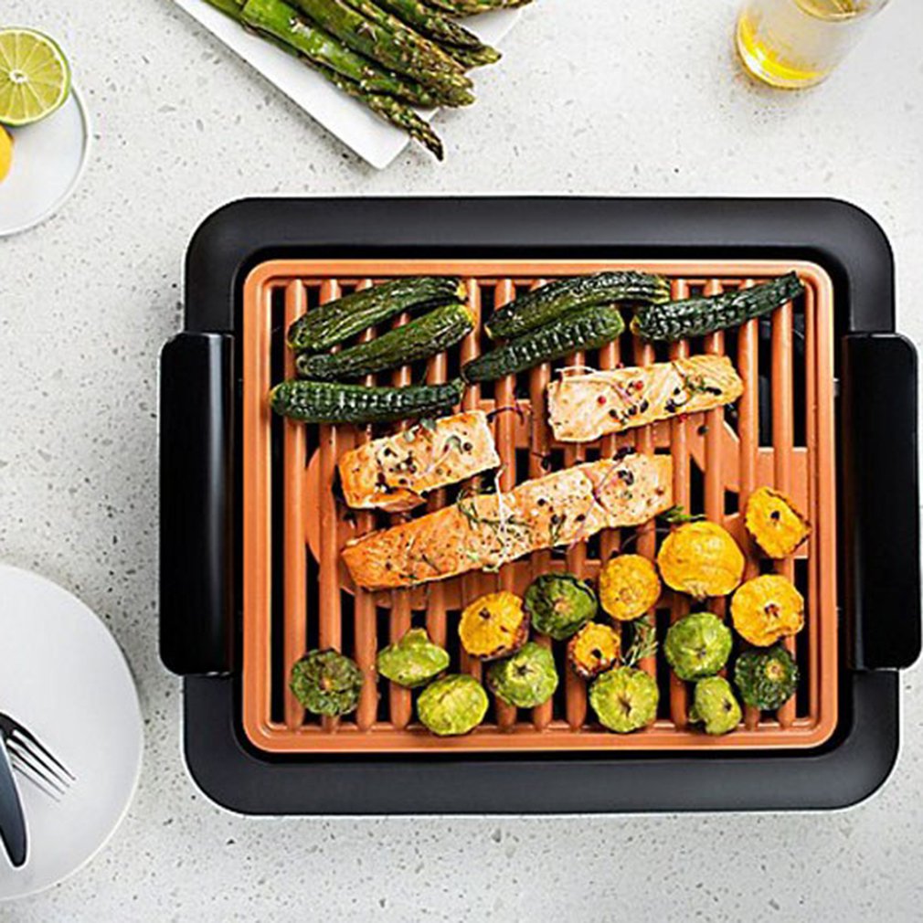 Non-stick Durable Electrothermal Barbecue Plate Fast BBQ Smokeless Grill with Temperature - Minihomy