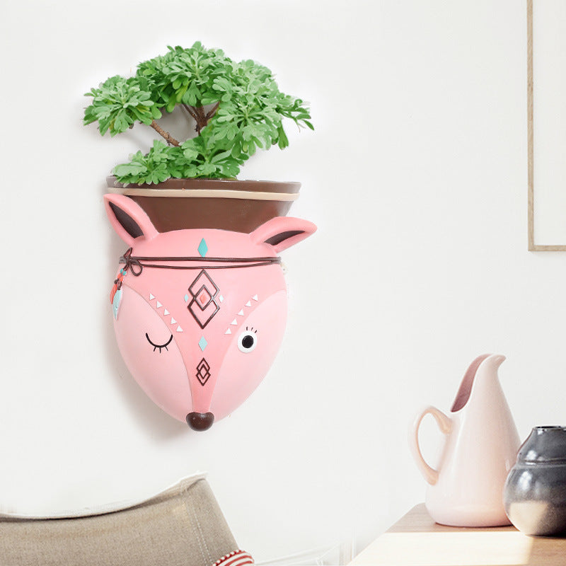 Indian Style Wall Mounted Plant Pot Wall Hanging Succulent Pots Cartoon Animal Shape Resin Indoor Flower Pots for Home Decor - Minihomy