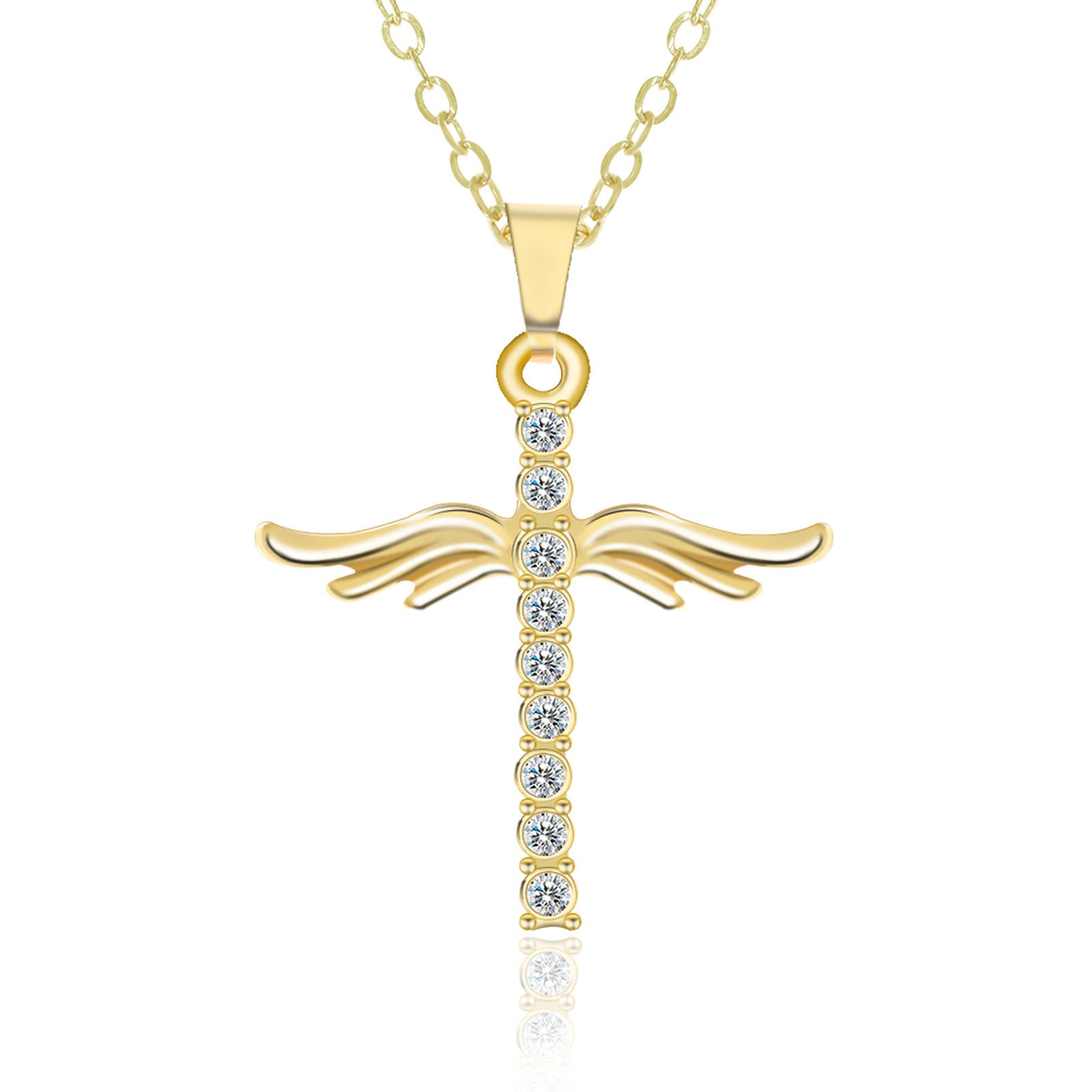 Simple Cross Diamond Angel Wings Pendant