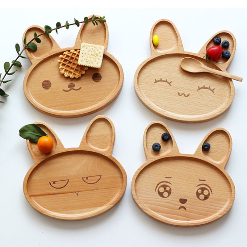 Cute wooden cartoon rabbit face dinner plate - Minihomy