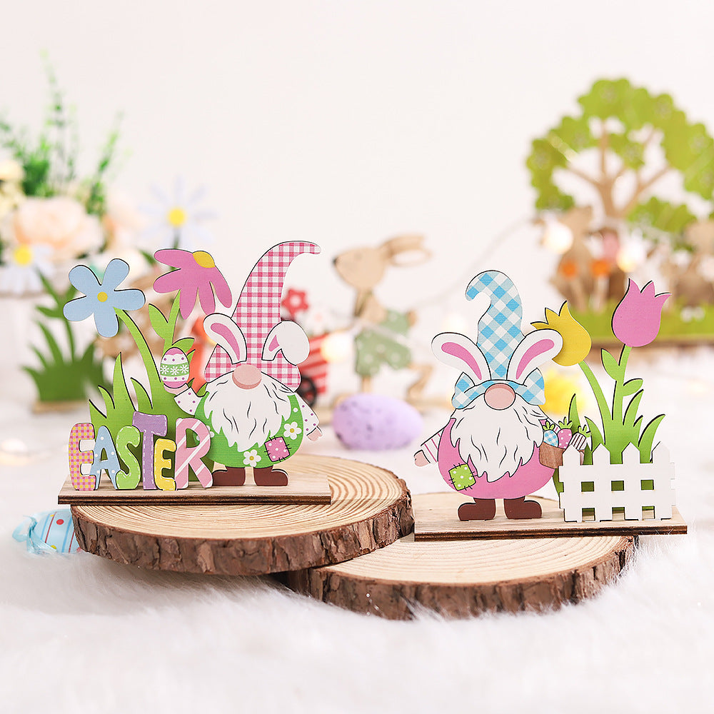 Easter Wooden Crafts Decoration Scene Dress Up Props - Minihomy