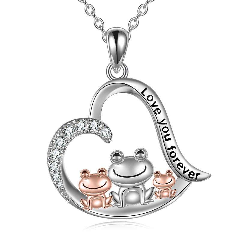 Frog Necklace Jewelry for Women Sterling Silver Frog Family Heart Pendant - Minihomy