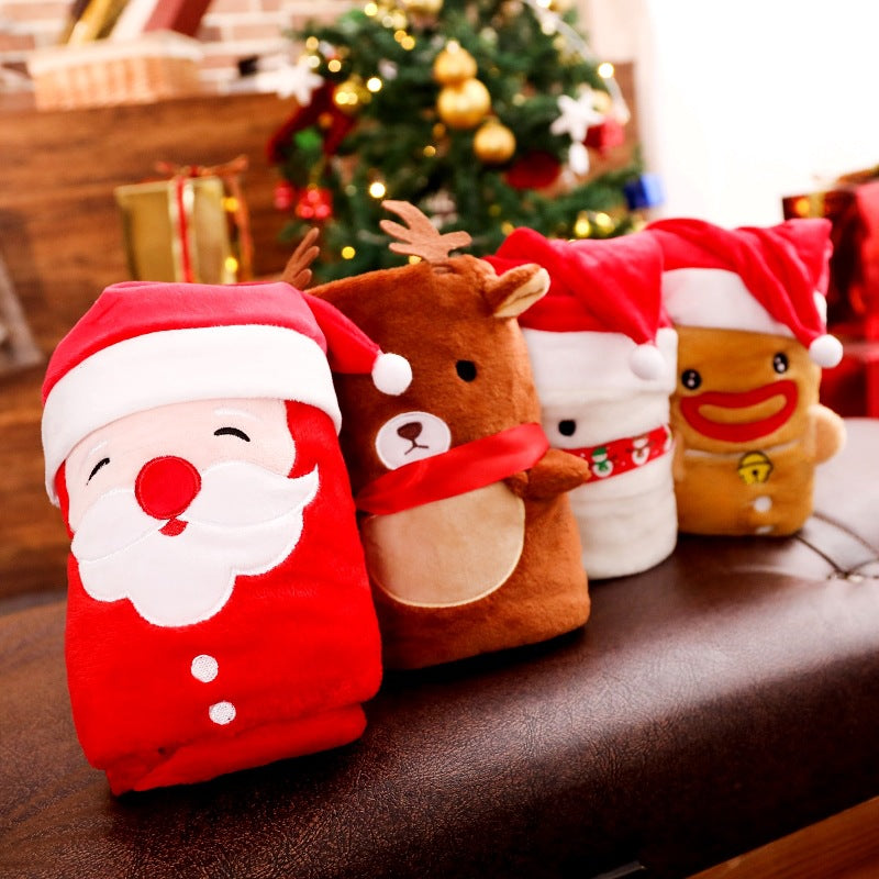 Cartoon Santa Snowman Flannel Air Conditioning Blanket - Minihomy