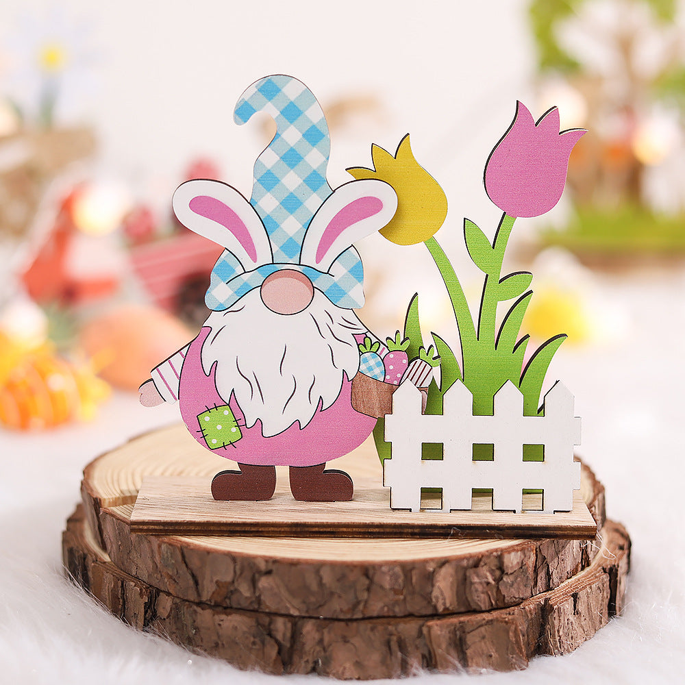 Easter Wooden Crafts Decoration Scene Dress Up Props - Minihomy