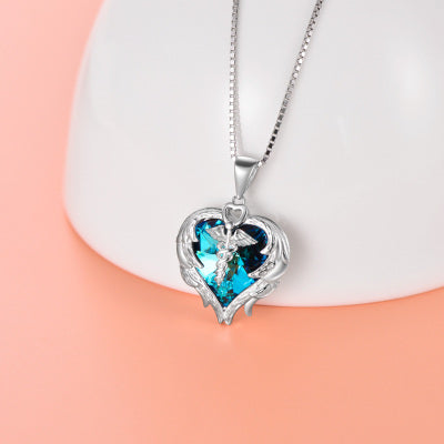 Nurse Gifts for Women 925 Sterling Silver Nurse Necklace with Caduceus Angel Wing Heart Charm - Minihomy