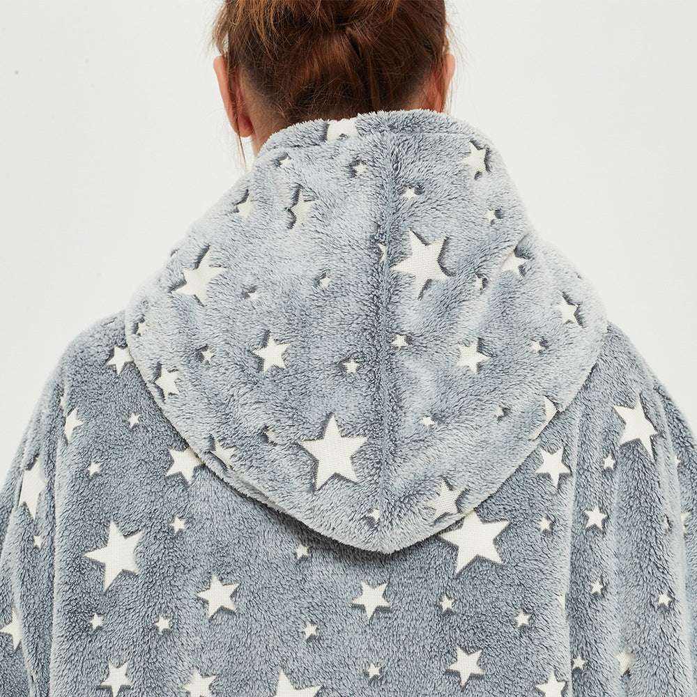 Glow In The Dark Stars Hoodie Blanket Oversized Sweatshirt Hooded Blankets - Minihomy