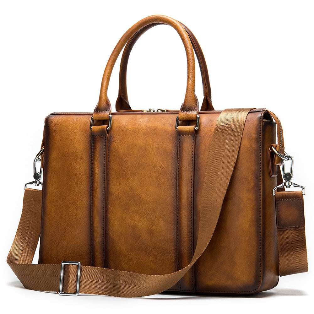 Men's Simple Solid Color Leather Briefcase - Minihomy