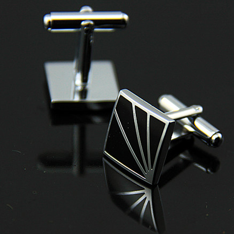 Men's Square Black Enamel White Steel Copper Cufflinks - Minihomy