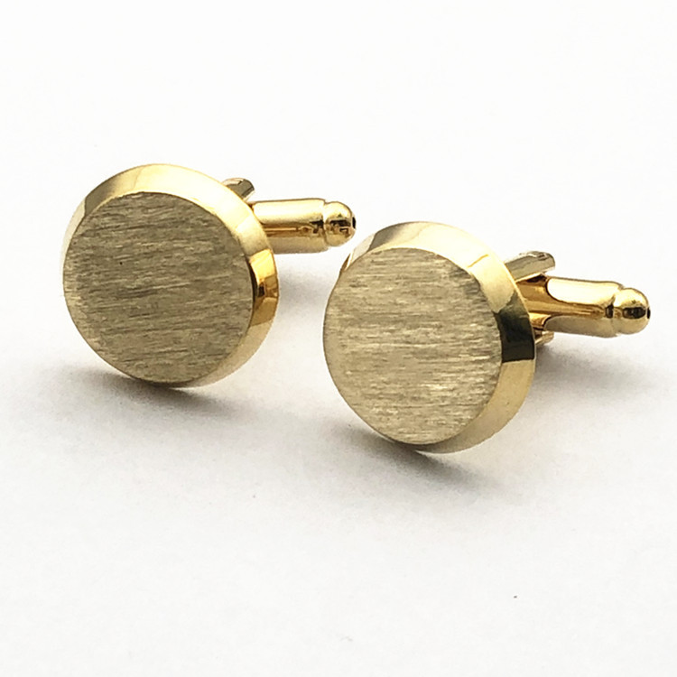 French Gold Brushed Round Men's European And American Cufflinks - Minihomy