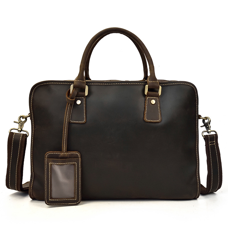 Men's Crazy Horse Leather Retro Commuter Business Bag - Minihomy