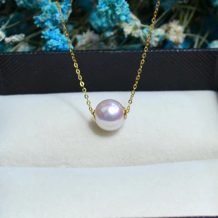 Road pass 18K gold Akoya natural seawater pearl pendant necklace, clavicle containing