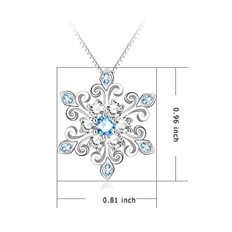 925 Sterling Silver Snowflake Pendant Necklace Blue and White  Romantic Jewelry Gift - Minihomy