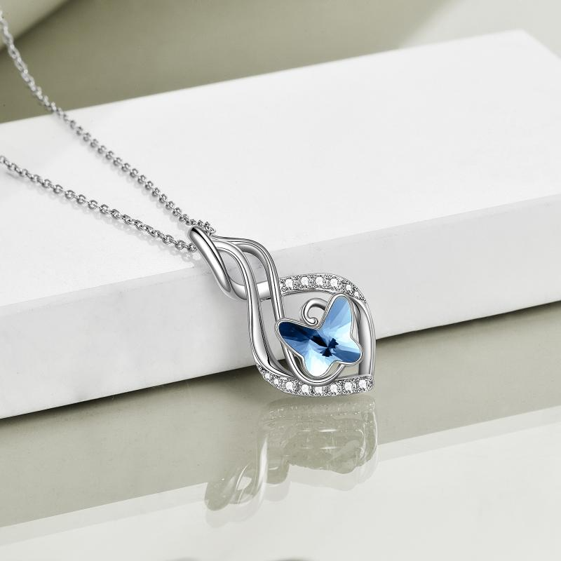 925 Sterling Silver Infinity Necklace Blue Crystal Butterfly Gift - Minihomy