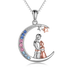 Crescent Moon Family Necklace for Women Teens Sterling Silver Jewelry with Crystal - Minihomy