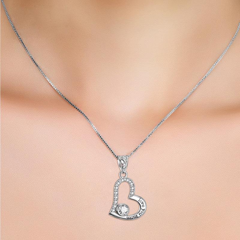 Sterling Silver Love You Mom Love Heart Pendant Necklace