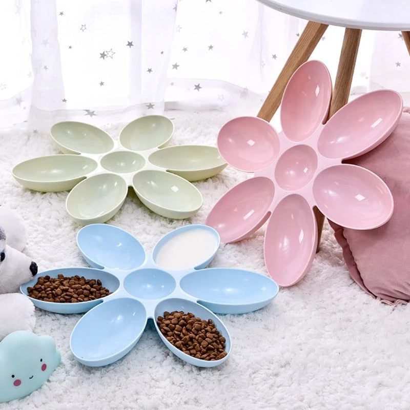 Flower Shape Pet Bowl 6 Connected Bowls For Small Dog Cat Water Food Feeder Dish - Minihomy