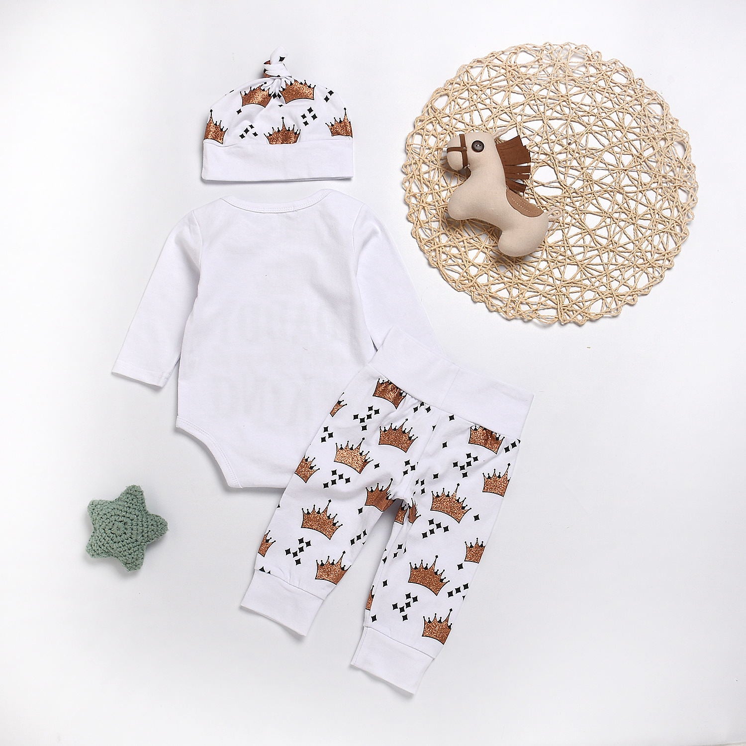 New Baby boys Clothing Set Tops Romper Crown Pants - Minihomy