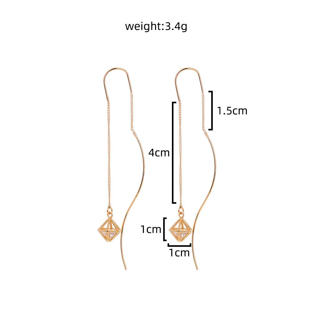 Gold Bronze Cutout Zircon Tassel Earrings - Minihomy