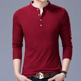 Mens Coton Stand Collar Long Sleeve T-Shirt - Minihomy