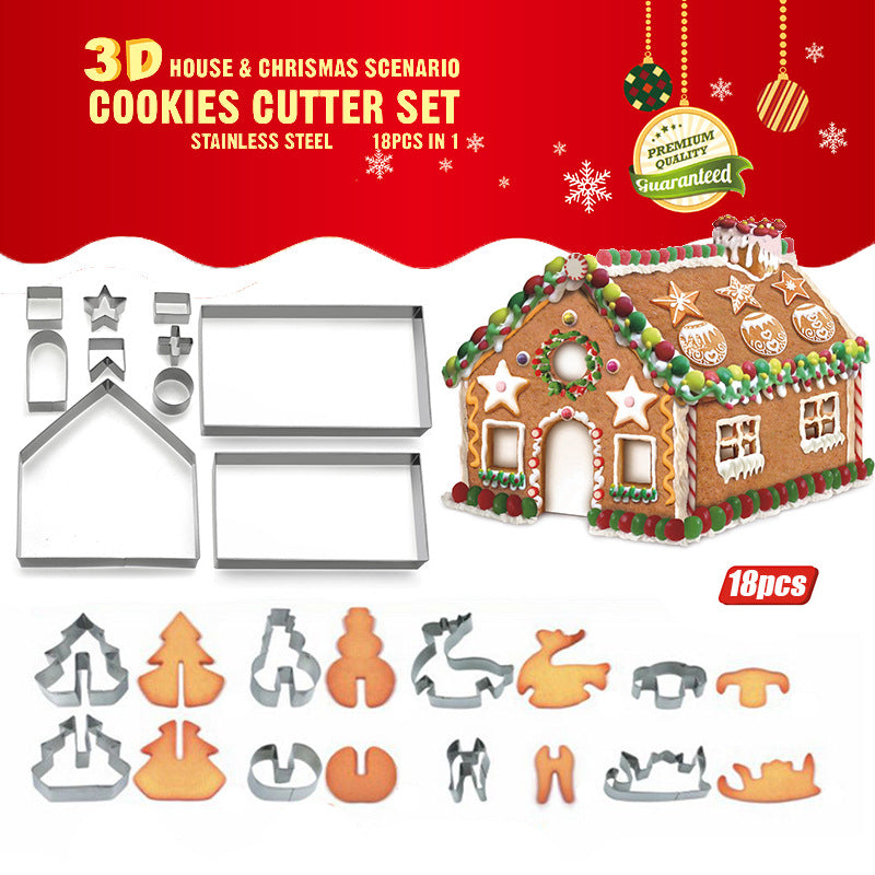 8/18-piece Set Gingerbread House Stainless Steel Christmas Scenario Cookie Cutters Set Biscuit Mold Fondant Cutter Baking Tools - Minihomy