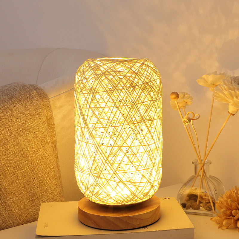 Unique Design Wood Rattan Twine Ball Lights Table Lamp Room Home Art Decoration