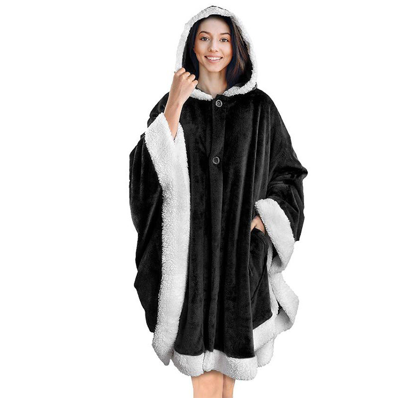 Flannel Double Pocket Soft Plush Cloak - Minihomy