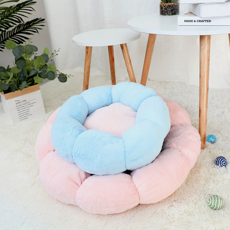 Autumn Winter Plus Velvet Thick Round Flower Cat Litter Kennel - Minihomy