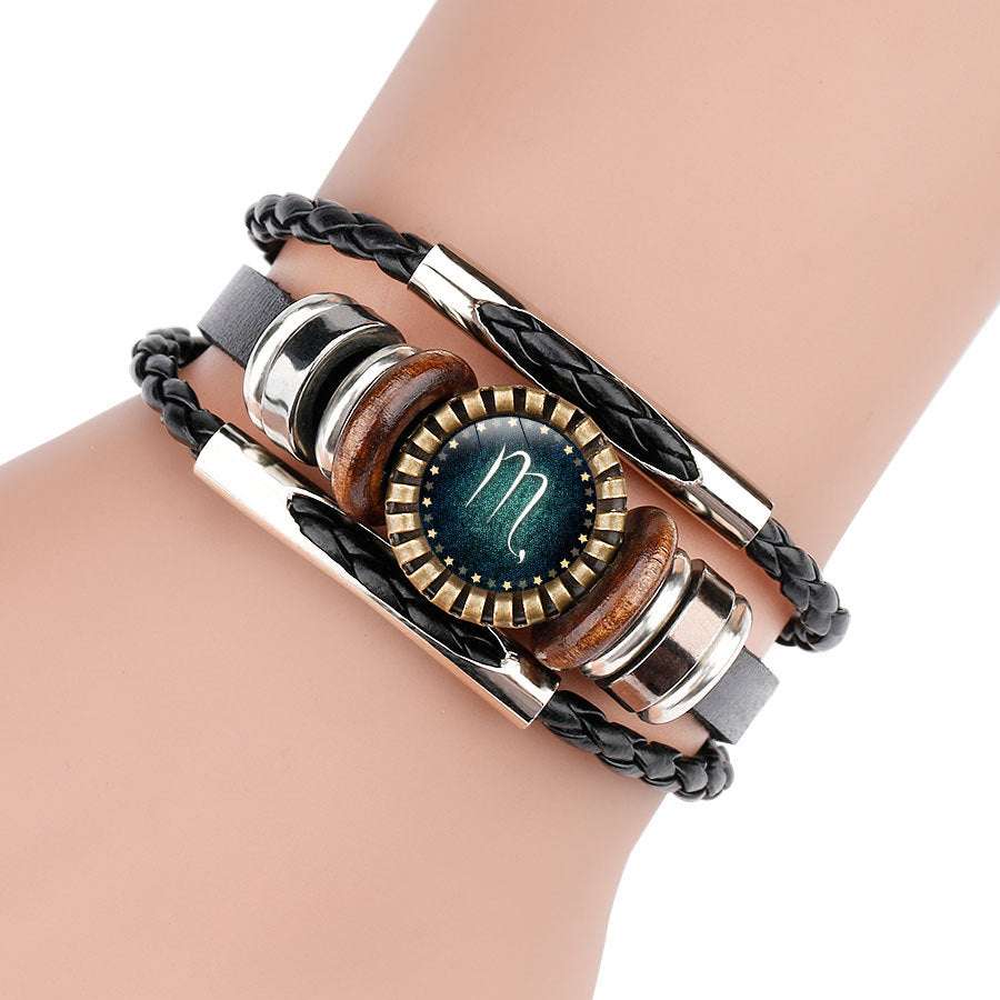 Multilayer Leather Bracelet with 12 Constellation Zodiac Signs - Men's Braided Bracelets - Minihomy