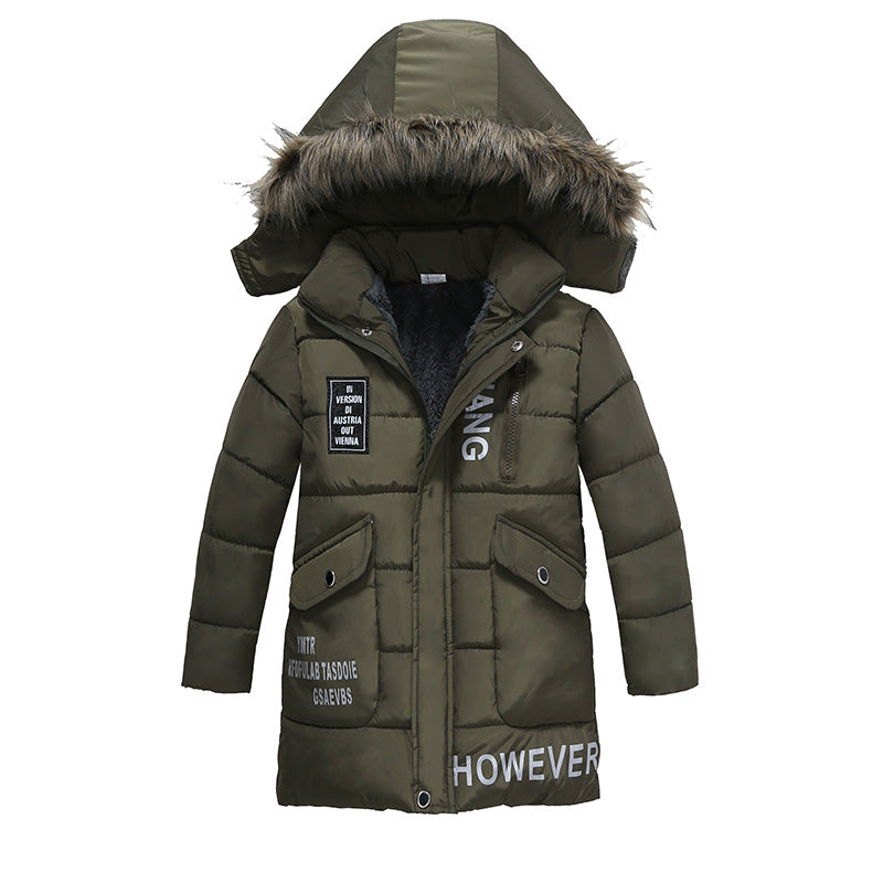 Boys Large Fur Collar Padded Warm Cotton Jacket - Minihomy